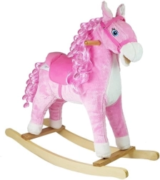 Caballo balancín rosa con rizos, sonidos y boca y cola móviles 74 cm