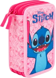 Estuche escolar equipado de tres pisos Lilo & Stitch Stitch y Angel, rosa