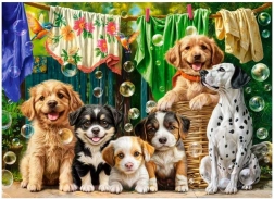 Puzzle Castorland cachorros, ropa y travesuras de pájaros 100 piezas