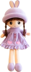 Muñeca de peluche suave con vestido morado con volantes, 45 cm