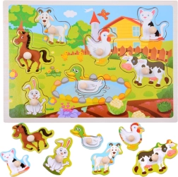 Puzzle de encaje de madera con animales de granja – 7 piezas con asas