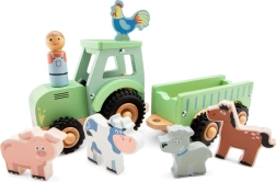 Tractor de madera con remolque y animales New Classic Toys