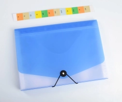 Organizador para documentos A4 Opaline transparente/azul, 13 bolsillos con goma elástica