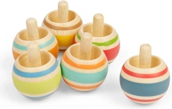 Peonza de madera con rayas de colores