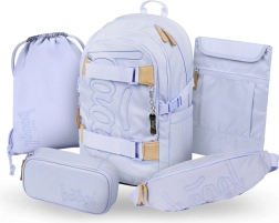 Baagl set 5 Skate Lila: mochila escolar, estuche, saco, riñonera y funda para portátil