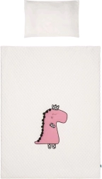 Juego de cama 3 piezas para cuna Belisima dino 3D, 90 × 120 cm, crema‑rosa
