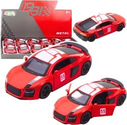Modelo deportivo de coche de metal 1:43 con propulsión pull back, puertas abatibles y luz rojo