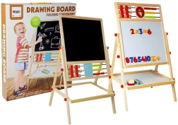 Pizarra infantil de madera giratoria con tiza, ábaco, reloj y números magnéticos