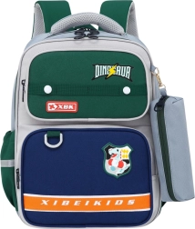 Mochila escolar con motivo de Dinosaurio y estuche gris 16L