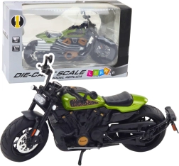 Modelo metálico de chopper 1:12 con luces y sonidos – negro con elementos verdes