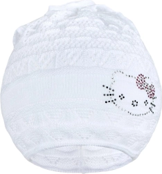 Gorro-braga de punto NEW BABY con gatita, blanco 104 (3–4 años)