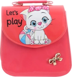 Bolso infantil rosa con gatito, brillante, para llevar al hombro o en la mano