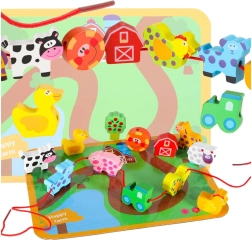 Granja de ensartar de madera – set educativo con tablero y animales