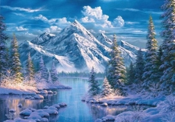 Pintura con diamantes Río en un valle montañoso 30 × 40 cm