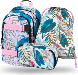 Juego BAAGL Skate Leafs: mochila, estuche y bolsa