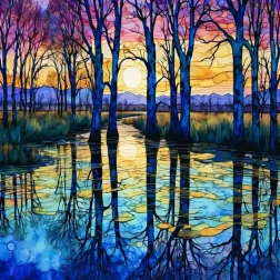 Pintura de diamantes Abedules junto al lago 30 × 40 cm