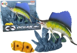 Figura de Pez Espada en Arrecife de Coral con Pececitos