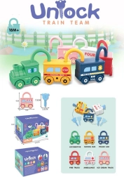 Tren educativo con vagones y cerraduras