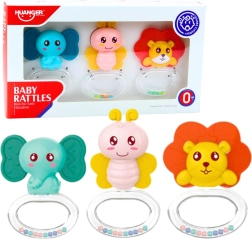 Set de sonajeros y mordedores para bebés con animalitos (3 uds.)