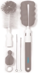 BabyOno cepillo para limpiar biberones y chupetes con mango intercambiable, gris