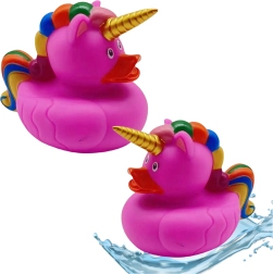 Patito unicornio para el baño – rosa con melena arcoíris