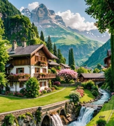 Pintura de diamantes Casa en los Alpes suizos 30x40 cm