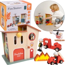 Classic World estación de bomberos de madera con coche y helicóptero