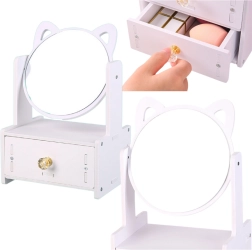 Mini espejo de tocador con cajón de madera, blanco