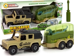 Coche todoterreno con remolque y dinosaurio DIY – set de construcción desmontable