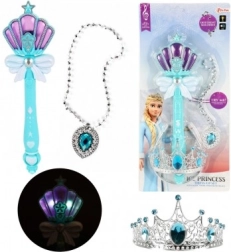 Set Princesa de Hielo – varita mágica, corona y collar con luz y sonido