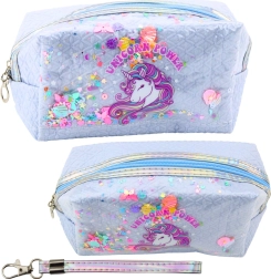 Estuche escolar de cuento con unicornio y confeti, azul, 20 cm
