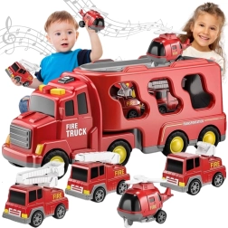WOOPIE set de bomberos: camión de transporte y 4 vehículos con luces y sonidos