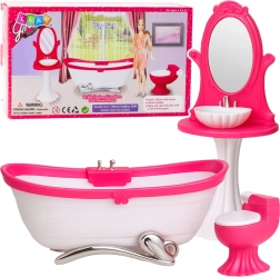 Set de baño para muñecas con bañera, inodoro y lavabo con espejo