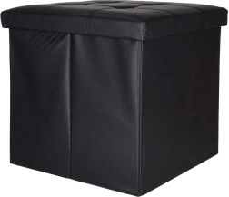 Taburete plegable con espacio de almacenamiento de ecopiel 38 × 38 × 36 cm negro