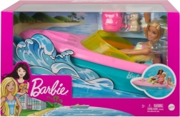 Lancha a motor Barbie con muñeca y cachorro
