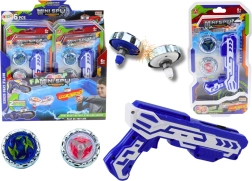 Pistola lanzadiscos con dos discos metálicos con luces, azul