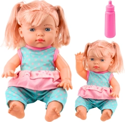 Muñeca bebé en conjunto turquesa con biberón y sonidos