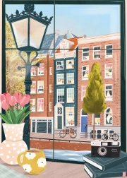 Puzzle Vista de Ámsterdam desde una cafetería de 500 piezas