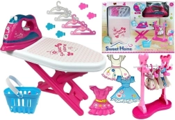 Set rosa de planchado con tabla y perchas