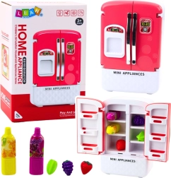 Juguete infantil: frigorífico rosa con frutas y zumos