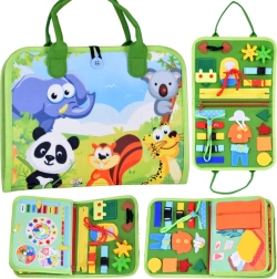 Libro manipulativo textil Montessori con animales y reloj