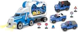 Camión de policía con 3 coches para atornillar con efectos de luz y sonido 42 cm