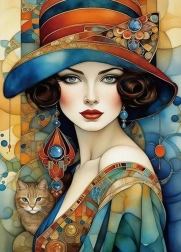 Pintura de diamantes: mujer elegante con gato 30 × 40 cm