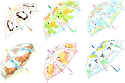 Paraguas infantil automático con animales alegres, transparente tipo cúpula