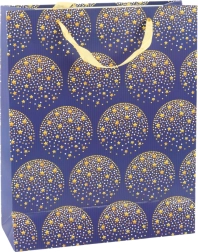 Elegante bolsa de regalo con estrellas doradas, azul marino 32 × 26 × 12 cm