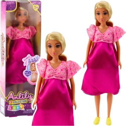 Muñeca Anlily embarazada con vestido rosa y pelo largo