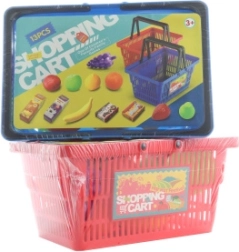 Cesta de la compra con fruta y alimentos