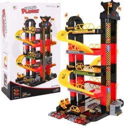 Garaje de estacionamiento multinivel con ascensor móvil y 10 coches de carreras