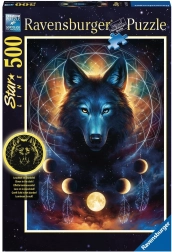Puzzle Ravensburger que brilla en la oscuridad – lobo y lunas, 500 piezas