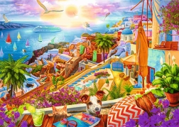 Puzzle TREFL Premium Plus Tea Time – visita a Santorini, 1000 piezas
